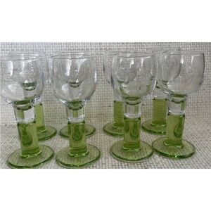 Bormioli Rocco Italy Green Stem Cordial Crystal 5" Vintage Set of 8
